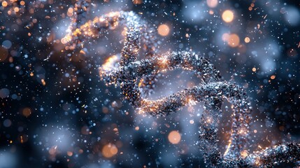 Obraz premium Abstract DNA spiral, swirling particles, bokeh background. Scientific illustration