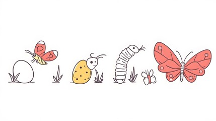 Obraz premium Butterfly life cycle stages nature educational illustration outdoor close-up transformation