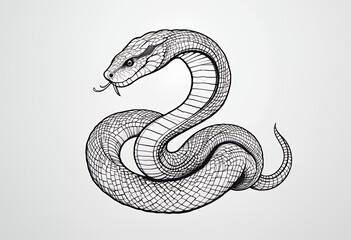 Fototapeta premium Coiled Snake Illustration Black and White Reptile Art Design