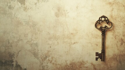Vintage Key on Textured Background in Warm Tones and Soft Light