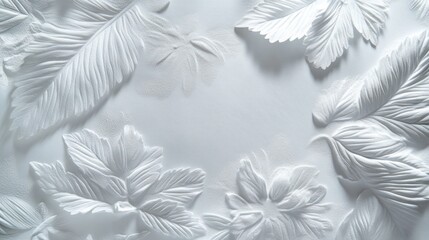 Elegant White Floral and Leaf Bas-relief Texture