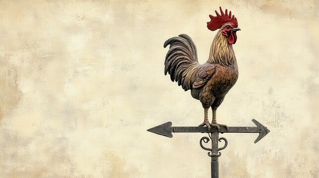 Vintage Rooster Weather Vane on Rustic Background in Soft Tones