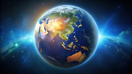 Fototapeta premium A Vibrant Earth Illuminated by the Sun's Golden Rays, Seen from the Vast Expanse of Space