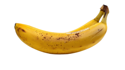 Two ripe bananas with brown spots on transparent background