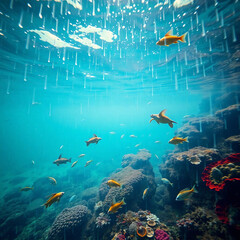 Fototapeta premium Pristine Plastic-Free Ocean with Vibrant Marine Life and Coral Reefs