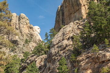 Side View Profile of Carved Head of President George Washington on Mount Rushmore, South Dakota