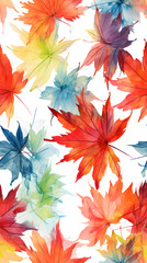 Watercolor colorful acer leaves pattern abstract graphic poster background