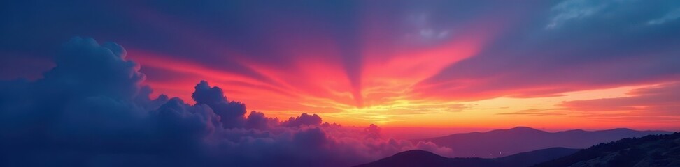 Naklejka premium Deep indigo sky bleeds into orange horizon, wispy clouds drift , gradient, dusk