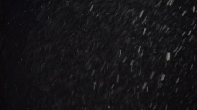 A Real Snowstorm With Snowflakes Flying Quickly In Strong Winds Against A Black Background. Perfect For Green Screen Projects, Adding A Realistic Winter Storm Effect To Your Footage.