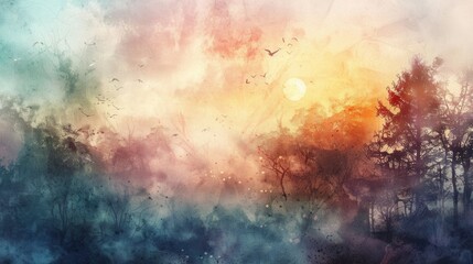 Fototapeta premium A beautifully painted fantasy landscape in a watercolor style with soft pastel hues. for storytelling.