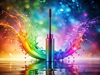 Eco-Friendly Colorful Mascara Tube with Water Splash - Dreamy Pastel Stock Photo