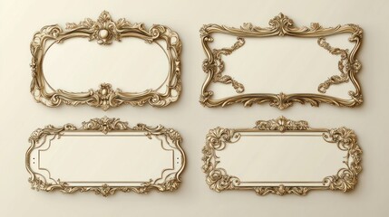 Obraz premium Elegant gold ornate frames, blank, studio shot, design mockup