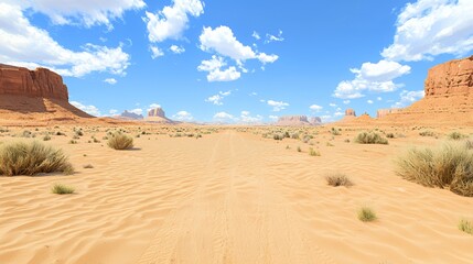 Fototapeta premium Vast Desert Landscape Under a Bright Blue Sky