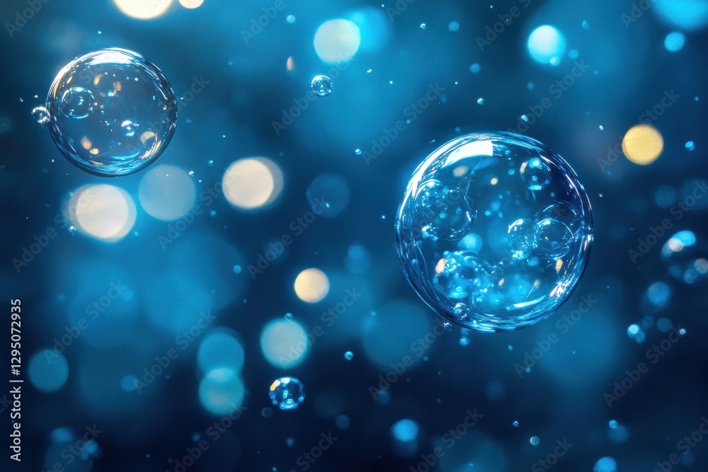 Aufkleber Glowing underwater gas bubbles create an ethereal blue glow in deep water. Generative AI