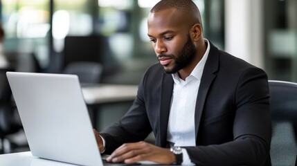 Fototapeta premium Focused businessman working diligently at his desk, embodying professionalism and determination. 