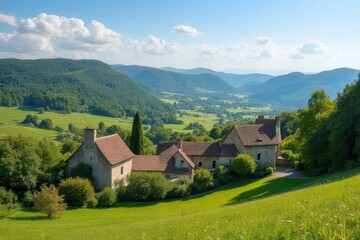 Fototapeta premium Idyllic French Landscape at Rocroi: Tranquil Beauty Unfolds