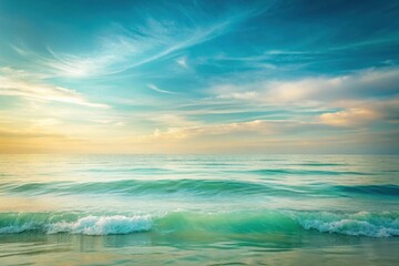 Serene Coastal Scene Gentle Waves Rolling In Under a Tranquil Sunset Sky