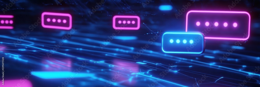 Aufkleber Floating message bubbles illuminate a social media chat interface with glowing text notifications in a digital environment. Generative AI
