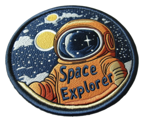Space explorer patch outer space embroidered badge night sky. Patch design isolated