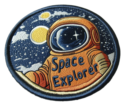 Space explorer patch outer space embroidered badge night sky. Patch design isolated