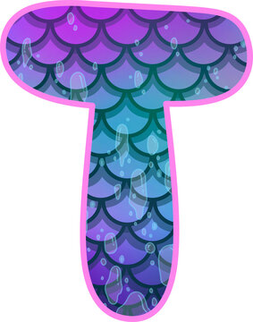 Hand drawn mermaid uppercase alphabet T