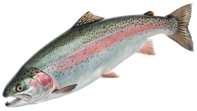 Close up rainbow trout fish isolated on white background. Suitable for marketing or business purposes. PNG file