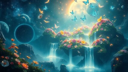 Fototapeta premium Celestial Garden Floating in the Starlit Cosmos