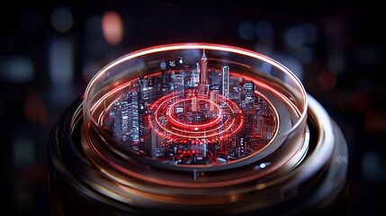 Futuristic Cityscape Enclosed in a High-Tech Dome Urban Setting Digital Art Nighttime Aerial View Innovative Design