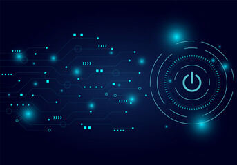 Glowing Blue Technology Interface with Power Symbol and Circuit Connections