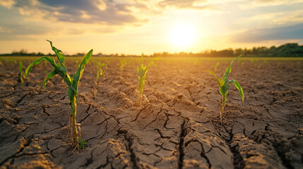 Agriculture crops grow in dry fields. climate change.