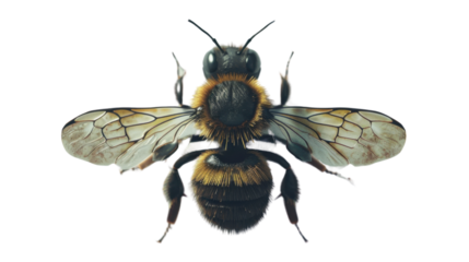 Honey bee flying with open wings on transparent background