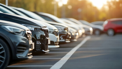 Car parked at an outdoor parking lot, representing used car sales and rental services  -  