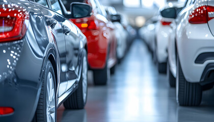 Cars for sale in a dealer stock lot, showcasing inventory and automotive sales  - 