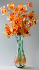 Digital technology glass orange orchids poster background
