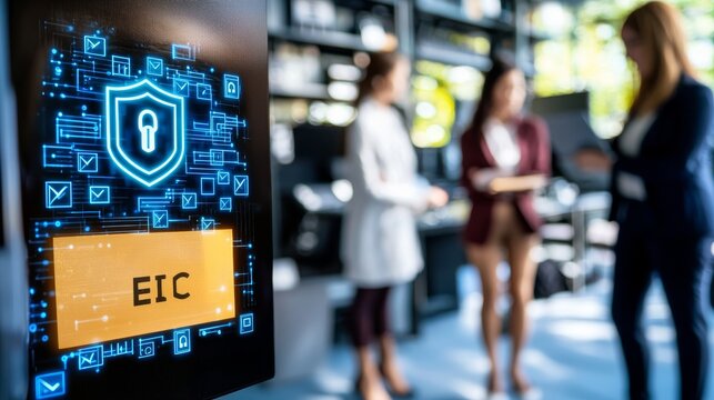 EIC Data Security Measures Corporate Office Technology Showcase Modern Environment Professional Viewpoint Digital Shield Concept