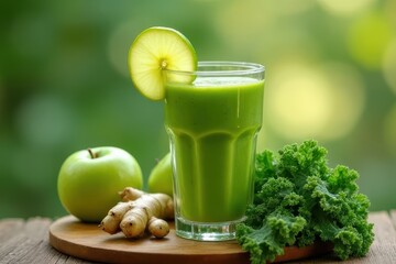 Fresh Kale-Apple-Ginger Blend in a Lively Green Smoothie