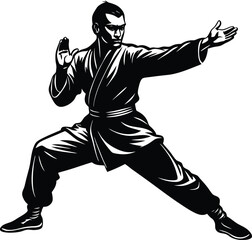 Kung Fu Master in Action Silhouette.