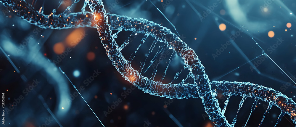 Wall mural close-up of a dna strand being synthesized on a digital interface -