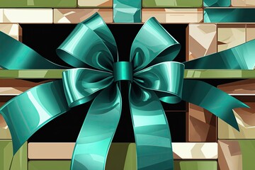 Teal Ribbon with Mint Construction Themes: Modern and Expressive Abstract Vector Artwork