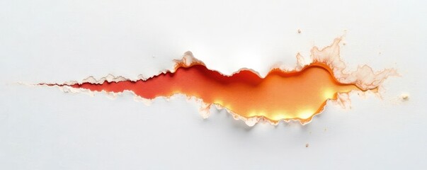 Obraz premium Close-up of a singular paper burn mark on white background, destruction, detail