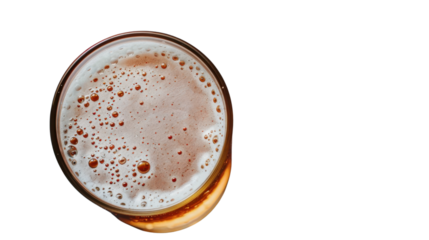 Glass of beer with foam on transparent background