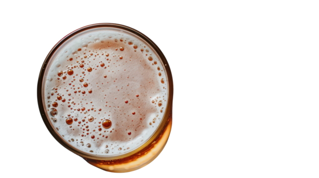 Glass of beer with foam on transparent background