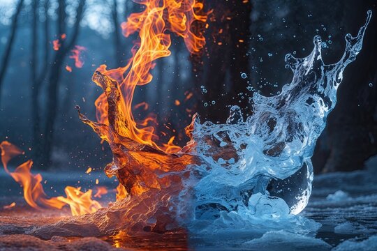 Energetic Icy and Ember Clash Backdrop: A Warm and Cool Contrast Design