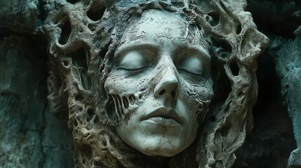 Creepy Ancient Statue with Skull – Cinematic Fantasy Concept Art
