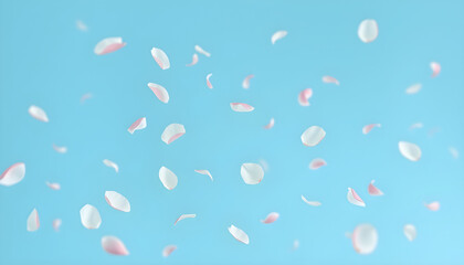 하늘색배경의날리는꽃잎