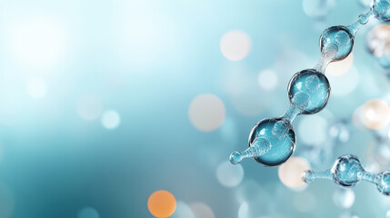 close up of transparent molecules on light blue background with bokeh effect, creating scientific and futuristic atmosphere