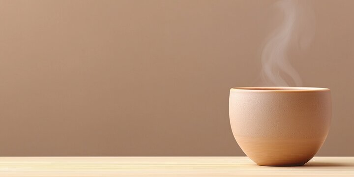 Self Care Routine Concepts. Warm cup with steam against a minimalist background.