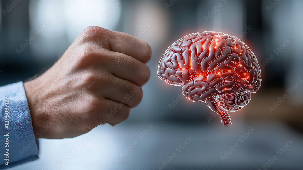 Aufkleber human fist confronts glowing digital brain, symbolizing clash between human and artificial intellige