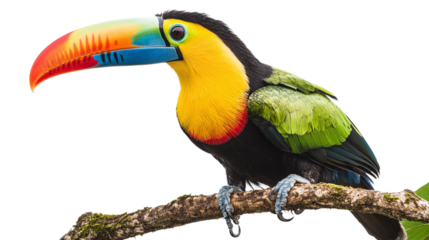 Colorful toucan png with detailed feathers isolated on transparent background for nature and wildlife design projects.