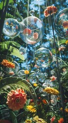 Fototapeta premium Digital technology stained glass plant flowers poster background